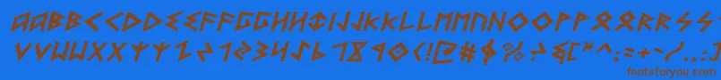 フォントHeorotExpandedItalic – 茶色の文字が青い背景にあります。