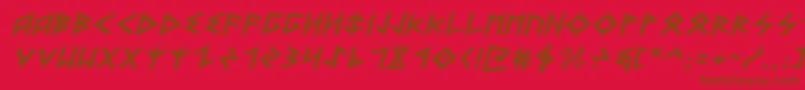 HeorotExpandedItalic-Schriftart – Braune Schriften auf rotem Hintergrund