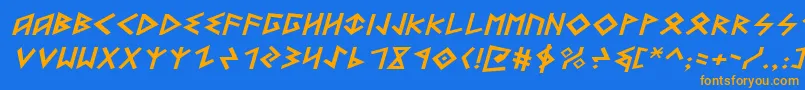 フォントHeorotExpandedItalic – オレンジ色の文字が青い背景にあります。