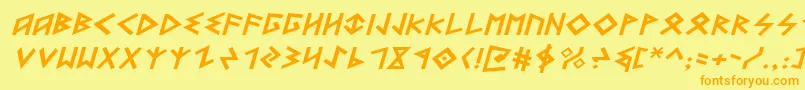 HeorotExpandedItalic-Schriftart – Orangefarbene Schriften auf gelbem Hintergrund