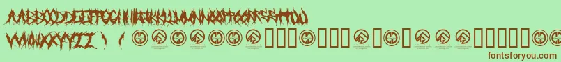 Weitere Informationen zur Grindmafia-Schriftart Grindmafia-Schriftart – Braune Schriften auf grünem Hintergrund