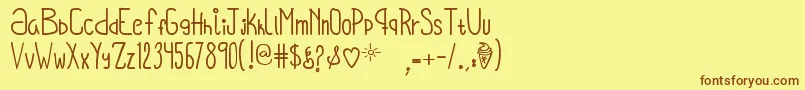 Więcej informacji o czcionce OhHelloVickie Czcionka OhHelloVickie – brązowe czcionki na żółtym tle