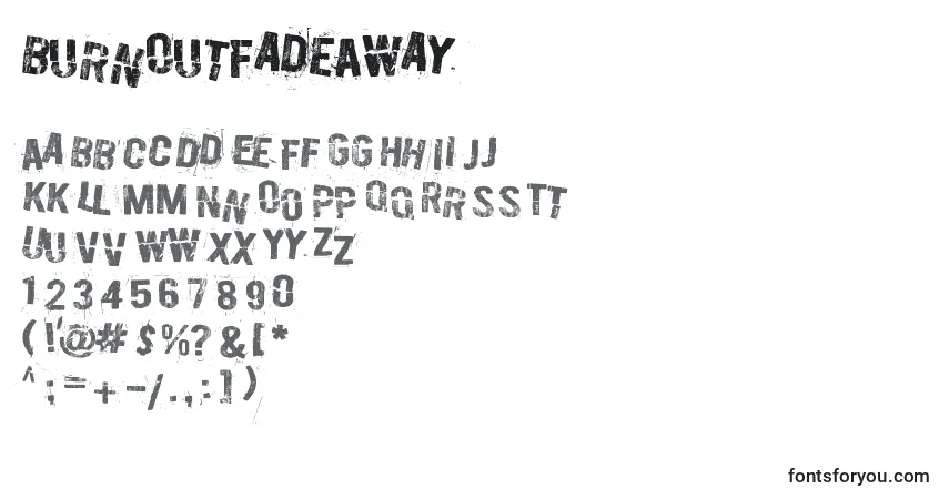 A fonte BurnOutFadeAway – alfabeto, números, caracteres especiais