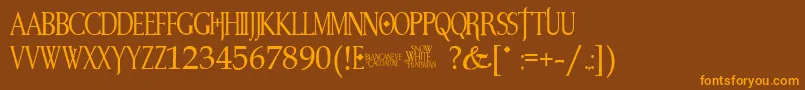 フォントSnowWhite – オレンジ色の文字が茶色の背景にあります。