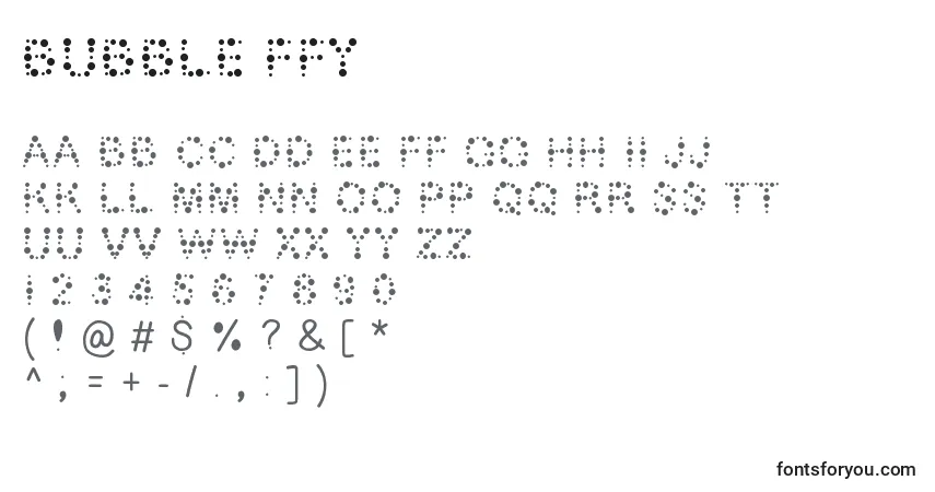Czcionka Bubble ffy – alfabet, cyfry, specjalne znaki