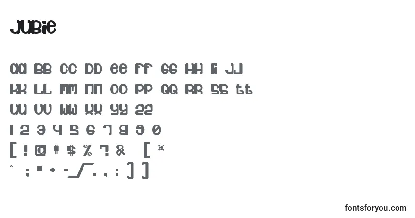 Czcionka Jubie – alfabet, cyfry, specjalne znaki