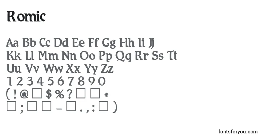 Шрифт Romic – алфавит, цифры, специальные символы