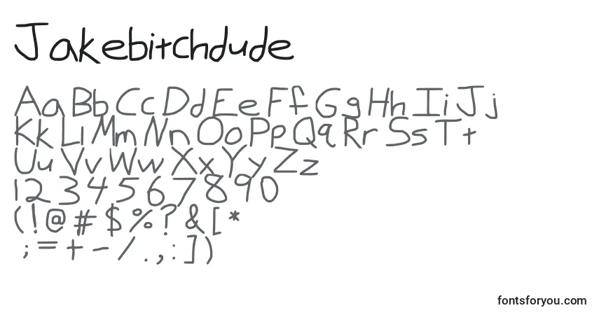 Czcionka Jakebitchdude – alfabet, cyfry, specjalne znaki