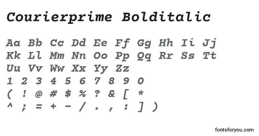 Шрифт Courierprime Bolditalic – алфавит, цифры, специальные символы