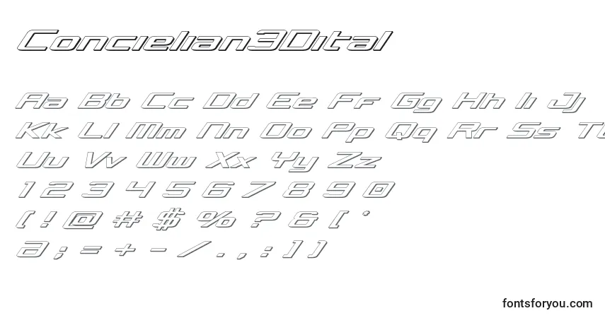 Concielian3Dital-fontti – aakkoset, numerot, erikoismerkit