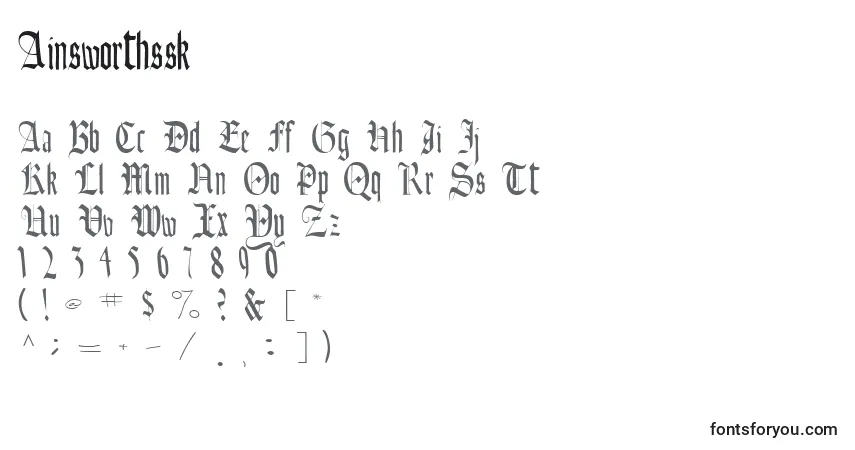 Fuente Ainsworthssk - alfabeto, números, caracteres especiales