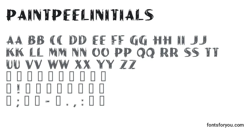 Czcionka PaintPeelInitials – alfabet, cyfry, specjalne znaki
