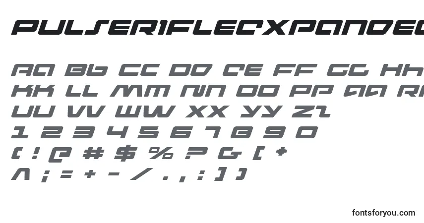 Шрифт PulseRifleExpandedItalic – алфавит, цифры, специальные символы