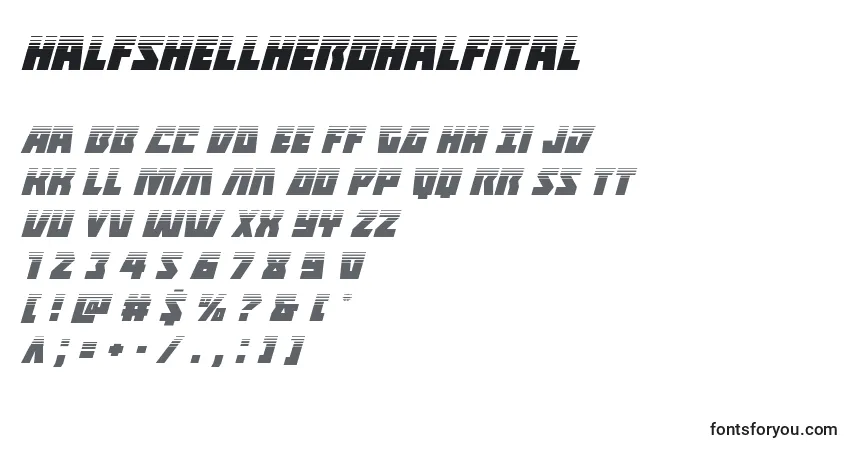 Schriftart Halfshellherohalfital – Alphabet, Zahlen, spezielle Symbole