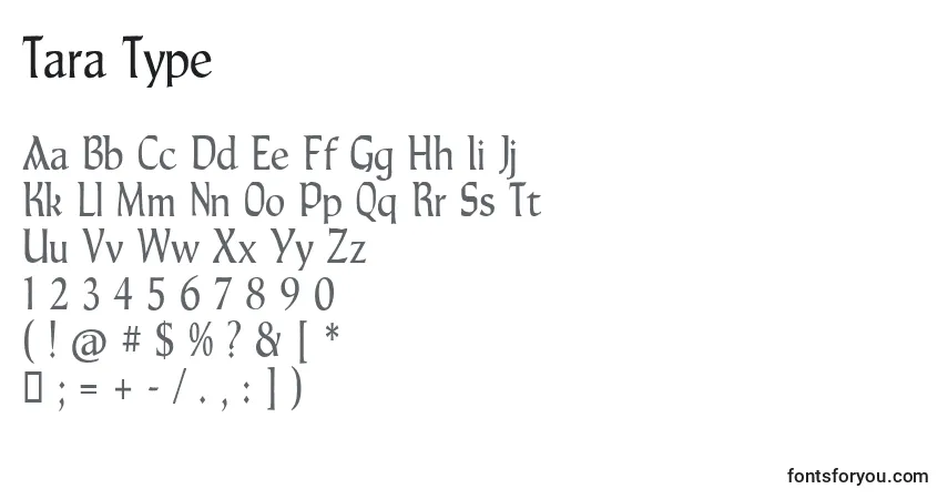 Schriftart Tara Type – Alphabet, Zahlen, spezielle Symbole