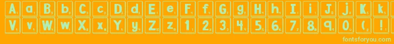 DjbLetterGameTiles-Schriftart – Grüne Schriften auf orangefarbenem Hintergrund