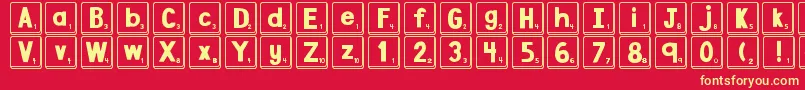 DjbLetterGameTiles-fontti – keltaiset fontit punaisella taustalla