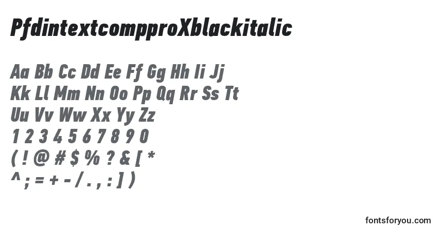 Шрифт PfdintextcompproXblackitalic – алфавит, цифры, специальные символы