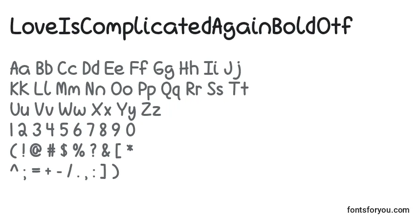 A fonte LoveIsComplicatedAgainBoldOtf – alfabeto, números, caracteres especiais