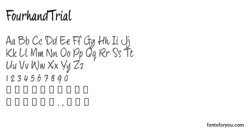 Schriftart FourhandTrial (114274) – Alphabet, Zahlen, spezielle Symbole
