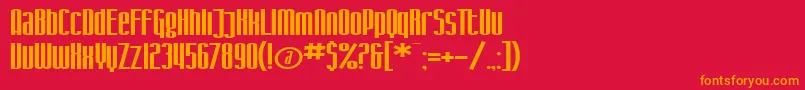 SfIronGothicExtended-Schriftart – Orangefarbene Schriften auf rotem Hintergrund