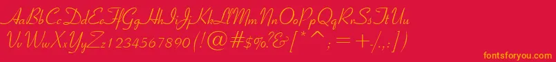 フォントRibbon131Bt – 赤い背景にオレンジの文字