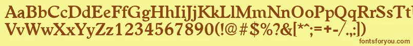 フォントWorchesterDemibold – 茶色の文字が黄色の背景にあります。