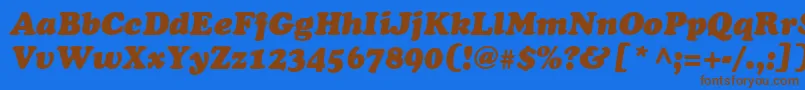 フォントAgcoo4 – 茶色の文字が青い背景にあります。