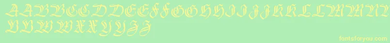 フォントThannhaeuserzier – 黄色の文字が緑の背景にあります