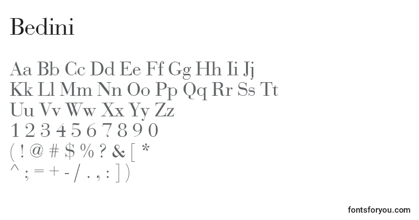 Fuente Bedini - alfabeto, números, caracteres especiales