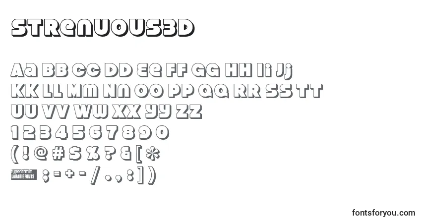 Czcionka Strenuous3D – alfabet, cyfry, specjalne znaki