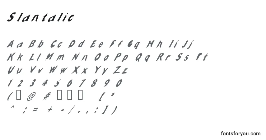 Schriftart Slantalic – Alphabet, Zahlen, spezielle Symbole