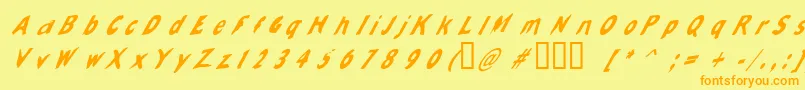 フォントSlantalic – オレンジの文字が黄色の背景にあります。