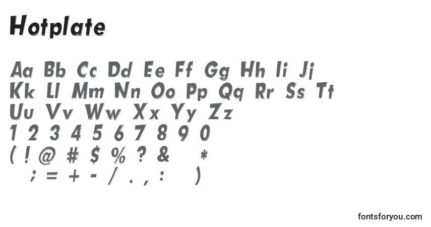 Czcionka Hotplate – alfabet, cyfry, specjalne znaki