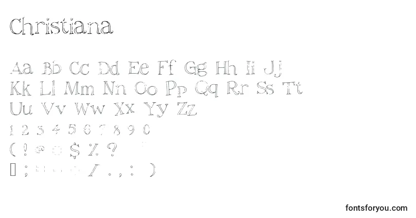 Czcionka Christiana – alfabet, cyfry, specjalne znaki