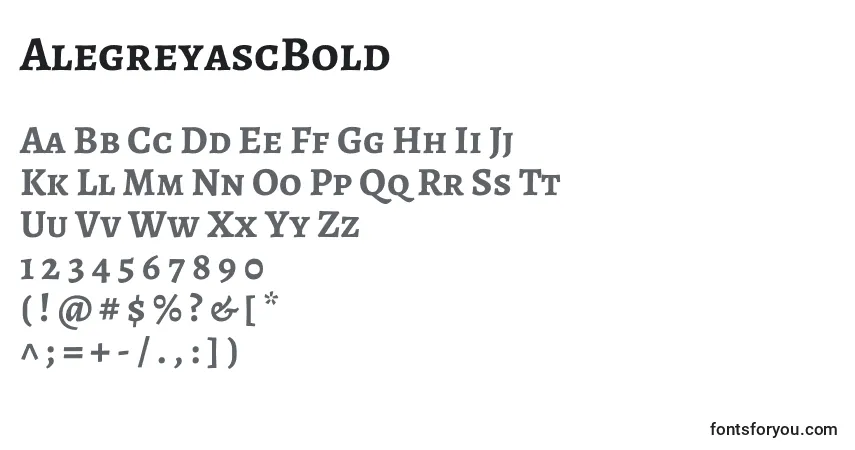 A fonte AlegreyascBold – alfabeto, números, caracteres especiais