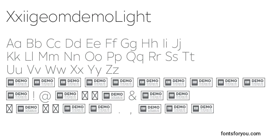 A fonte XxiigeomdemoLight – alfabeto, números, caracteres especiais
