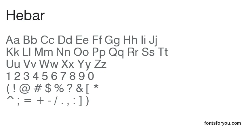 Schriftart Hebar – Alphabet, Zahlen, spezielle Symbole
