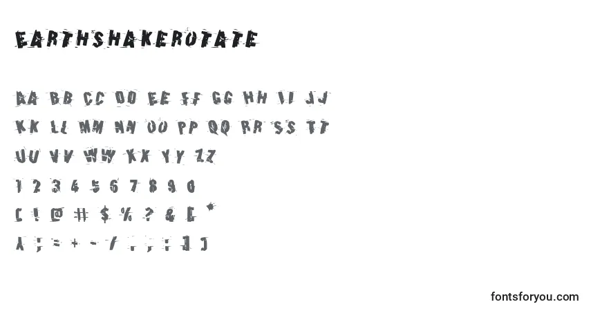 Czcionka Earthshakerotate – alfabet, cyfry, specjalne znaki