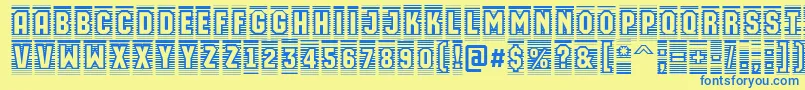 フォントAMachinaortocmln – 青い文字が黄色の背景にあります。