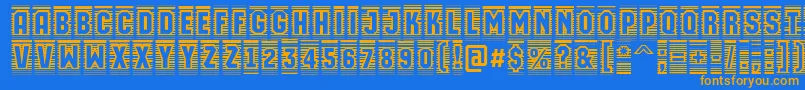 AMachinaortocmln-Schriftart – Orangefarbene Schriften auf blauem Hintergrund