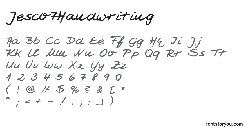 A fonte Jesco7Handwriting – alfabeto, números, caracteres especiais