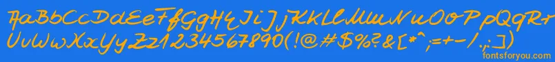 フォントJesco7Handwriting – オレンジ色の文字が青い背景にあります。