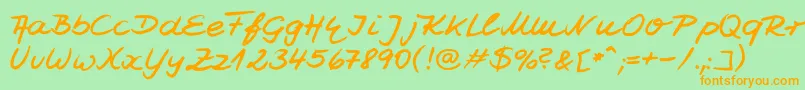 フォントJesco7Handwriting – オレンジの文字が緑の背景にあります。