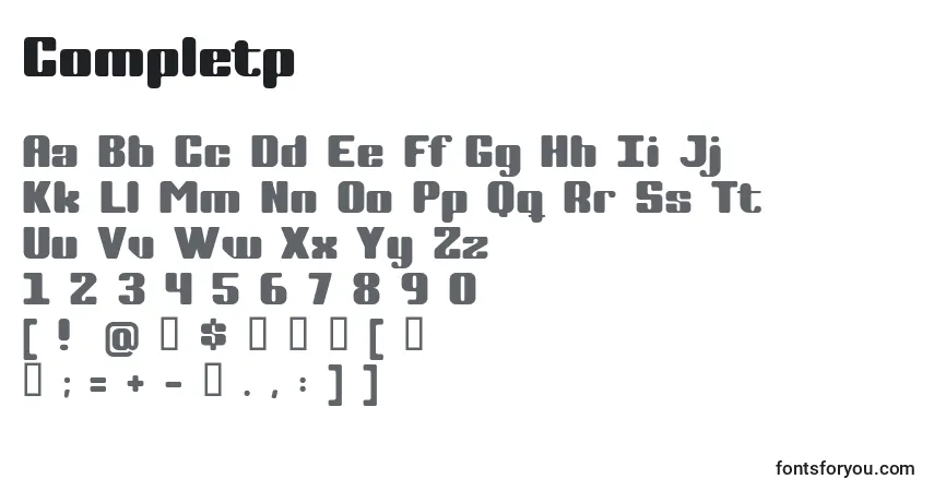 A fonte Completp – alfabeto, números, caracteres especiais
