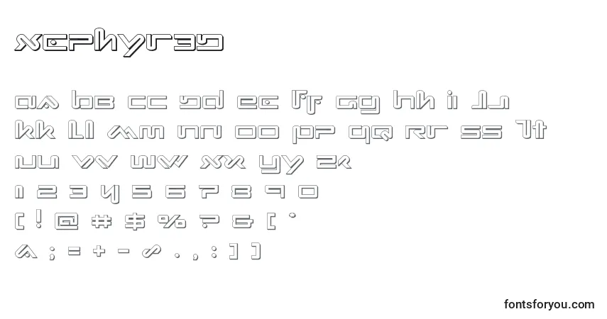 Czcionka Xephyr3D – alfabet, cyfry, specjalne znaki