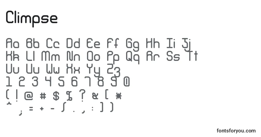 Schriftart Climpse – Alphabet, Zahlen, spezielle Symbole