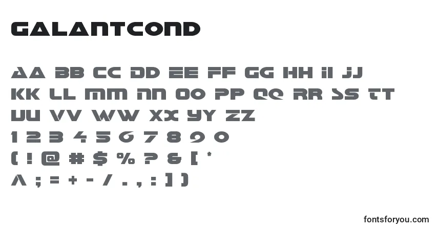 Czcionka Galantcond – alfabet, cyfry, specjalne znaki