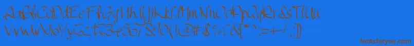 Pwhandscript Font – Brown Fonts on Blue Background