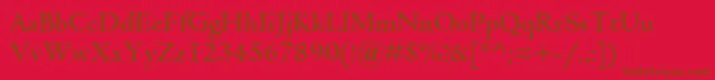 CentaurmtstdBold-Schriftart – Braune Schriften auf rotem Hintergrund